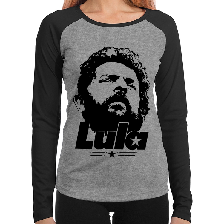 Baby Look Raglan Lula 13 PT 2026 Manga Longa - Cinza/Preto