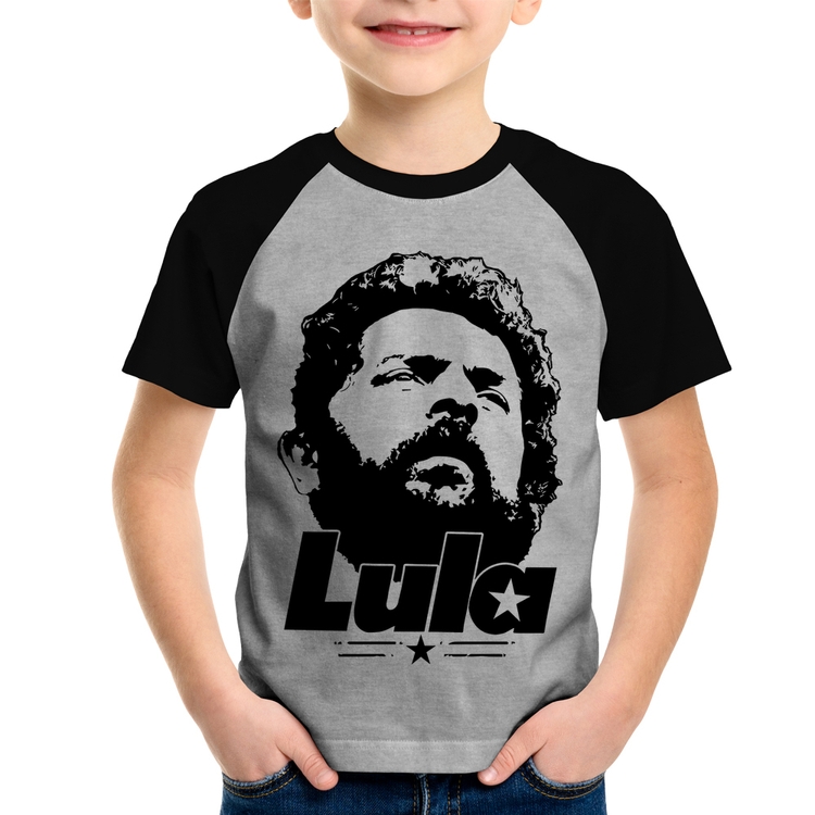 Camiseta Raglan Infantil Lula 13 PT 2026 - Cinza/Preto