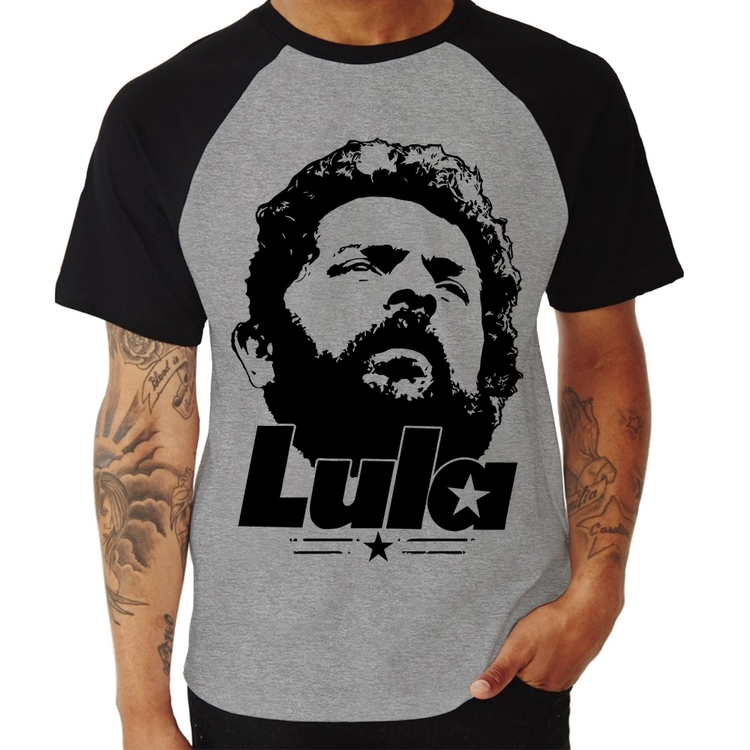 Camiseta Raglan Lula 13 PT 2026 - Cinza/Preto
