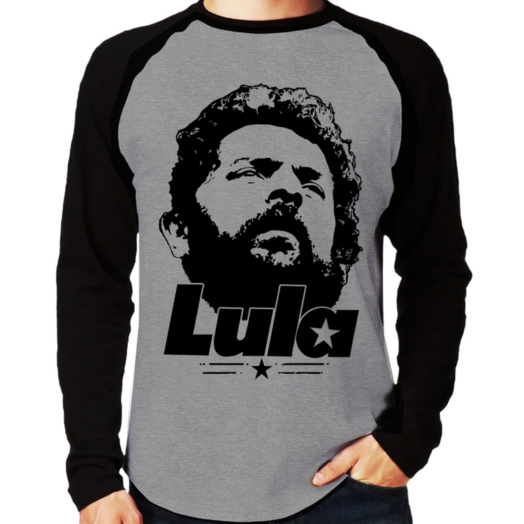Camiseta Raglan Lula 13 PT 2026 Manga Longa - Cinza/Preto