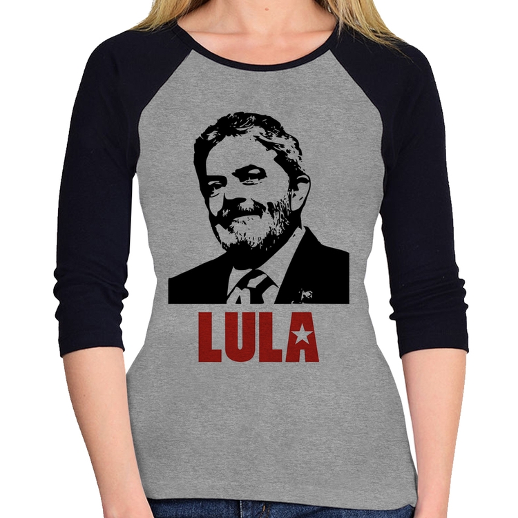 Baby Look Raglan Lula 2026 PT 13 Manga 3/4 - Cinza/Preto