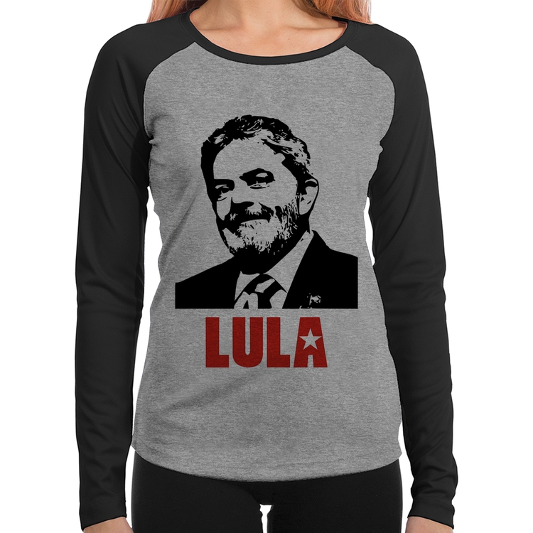 Baby Look Raglan Lula 2026 PT 13 Manga Longa - Cinza/Preto