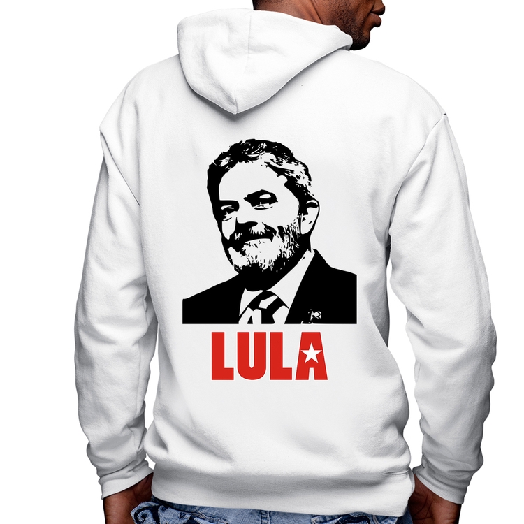 Blusa Moletom Lula 2026 PT 13 Masculina com Capuz e Zíper - Branca