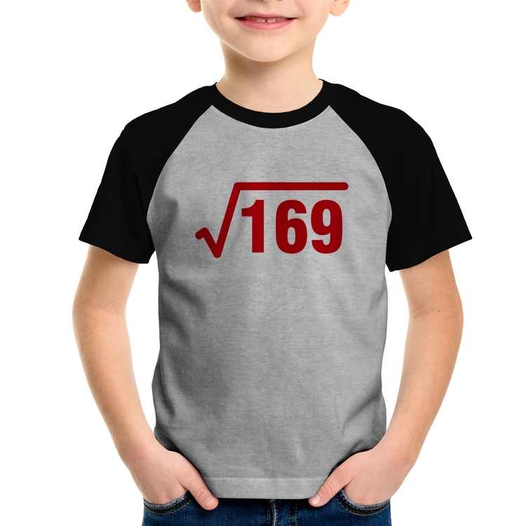 Camiseta Raglan Infantil Raiz Quadrada 169 - Cinza/Preto
