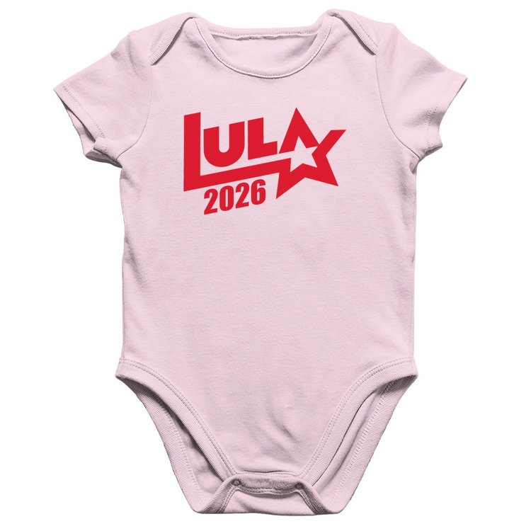 Body Bebê Algodão Lula 2026 Estrela PT 13 - Rosa Bebê