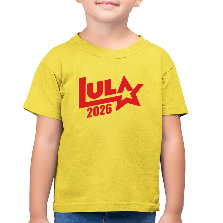 Camiseta Algodão Infantil Lula 2026 Estrela PT 13 - Amarelo Canário