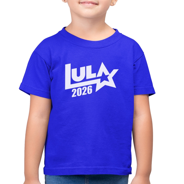 Camiseta Algodão Infantil Lula 2026 Estrela PT 13 - Azul Royal