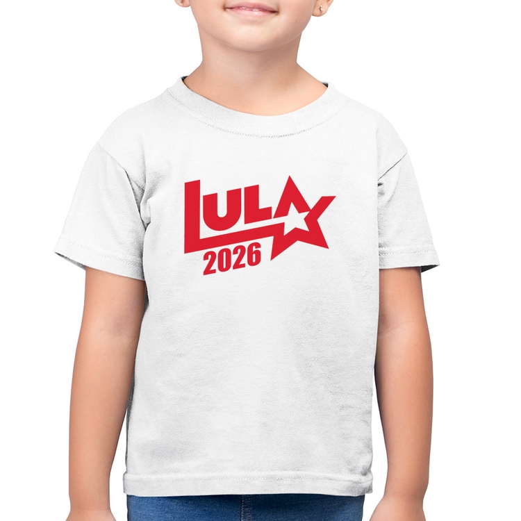 Camiseta Algodão Infantil Lula 2026 Estrela PT 13 - Branca