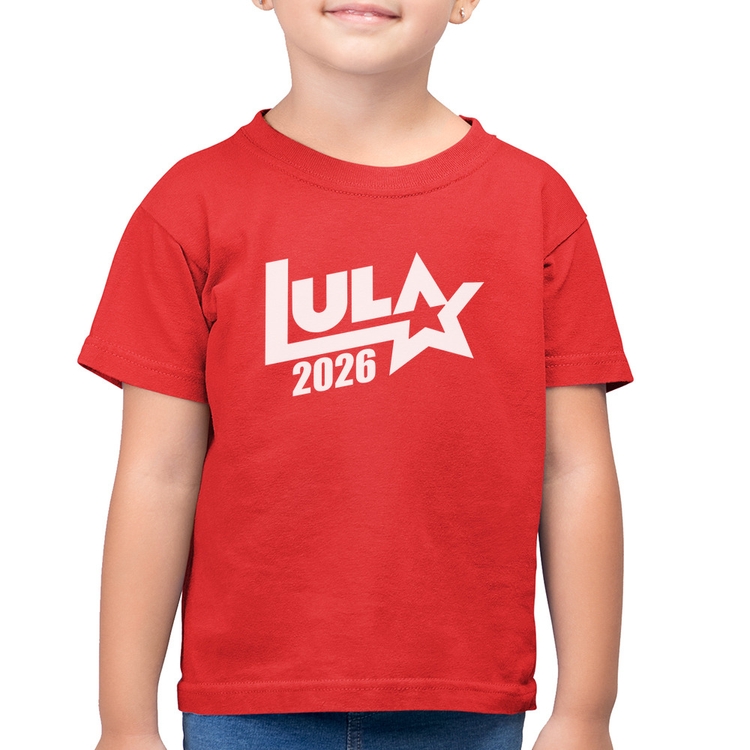 Camiseta Algodão Infantil Lula 2026 Estrela PT 13 - Vermelha