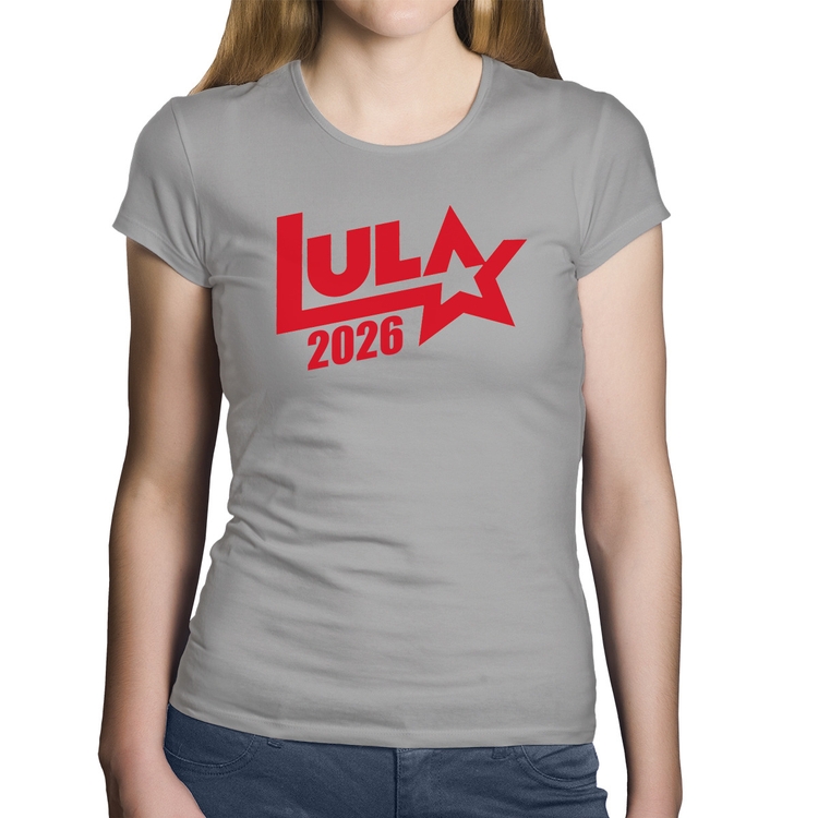 Baby Look Algodão Lula 2026 Estrela PT 13 - Cinza