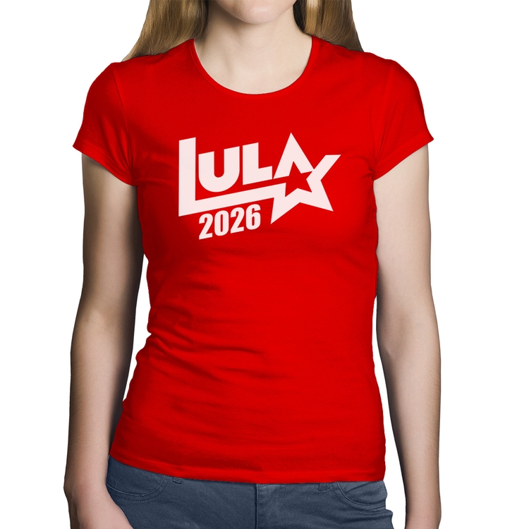 Baby Look Algodão Lula 2026 Estrela PT 13 - Vermelha