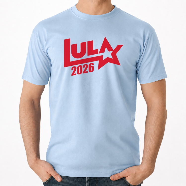 Camiseta Algodão Lula 2026 Estrela PT 13 - Azul Bebê