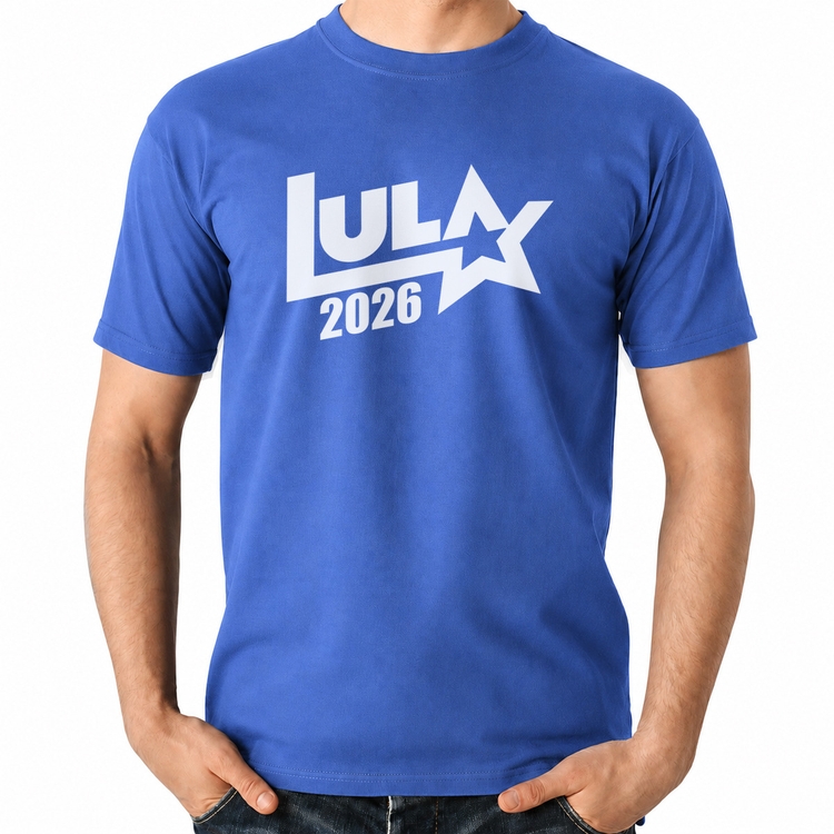 Camiseta Algodão Lula 2026 Estrela PT 13 - Azul Royal