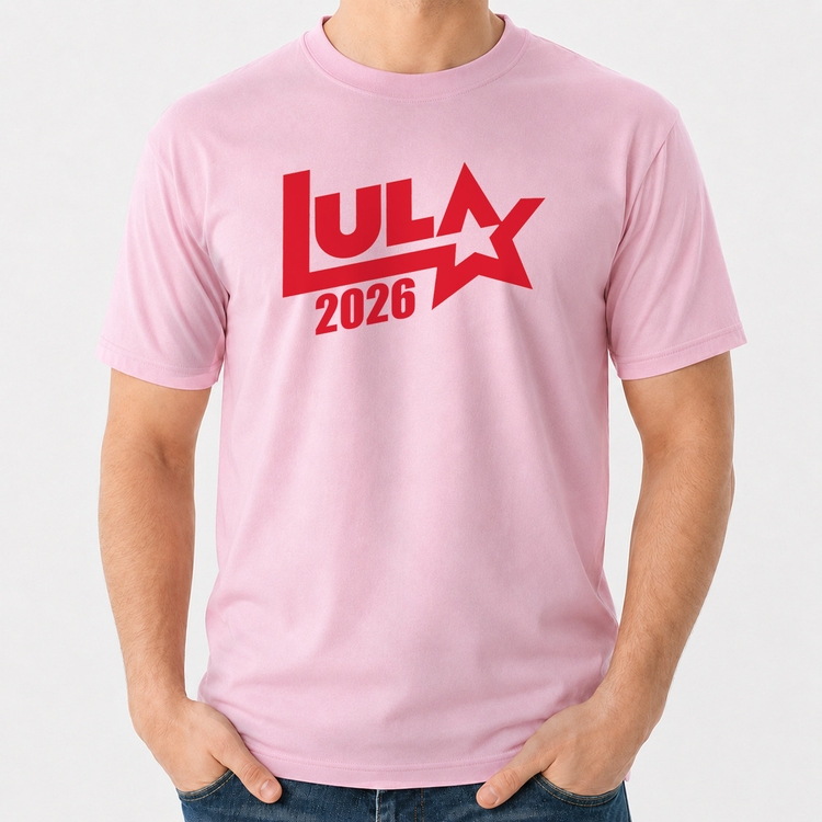 Camiseta Algodão Lula 2026 Estrela PT 13 - Rosa Bebê