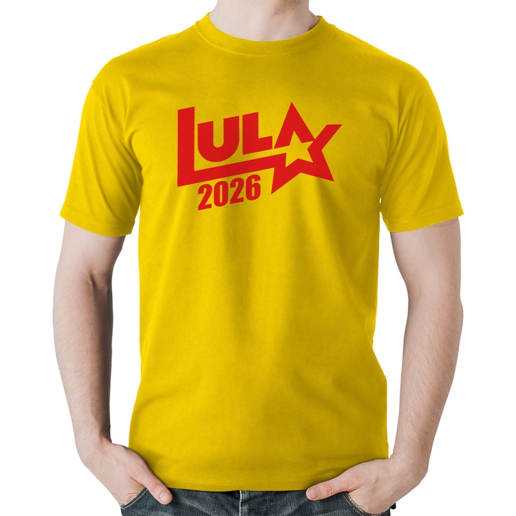 Camiseta Algodão Lula 2026 Estrela PT 13 - Amarela