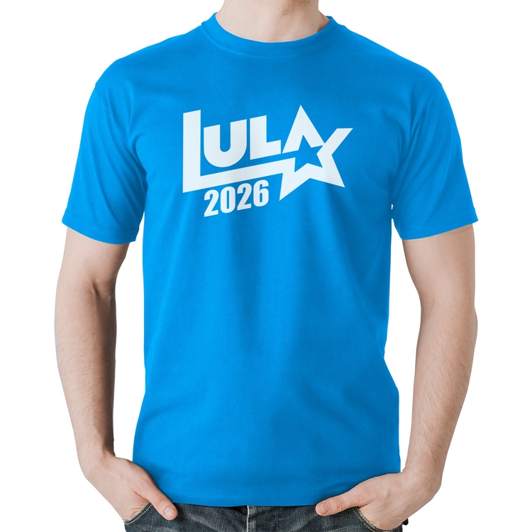Camiseta Algodão Lula 2026 Estrela PT 13 - Azul