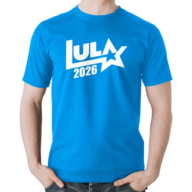 Camiseta Algodão Lula 2026 Estrela PT 13 - Azul