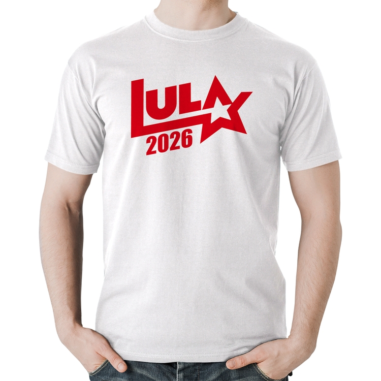 Camiseta Algodão Lula 2026 Estrela PT 13 - Branca