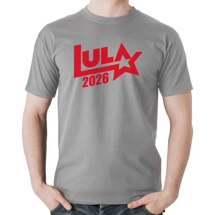 Camiseta Algodão Lula 2026 Estrela PT 13 - Cinza