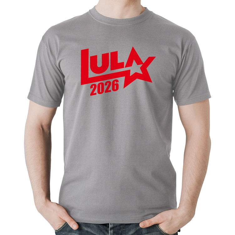 Camiseta Algodão Lula 2026 Estrela PT 13 - Cinza