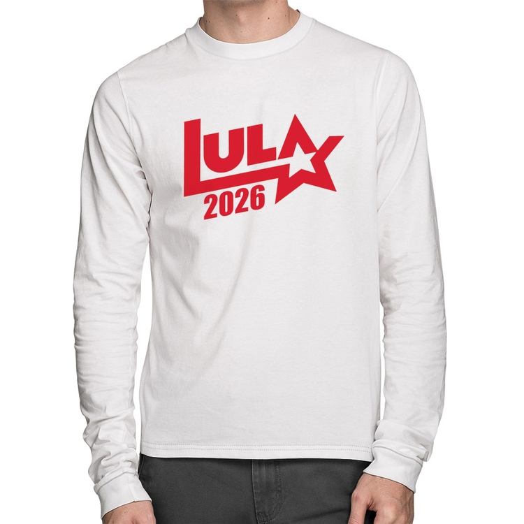 Camiseta Algodão Lula 2026 Estrela PT 13 Manga Longa - Branca