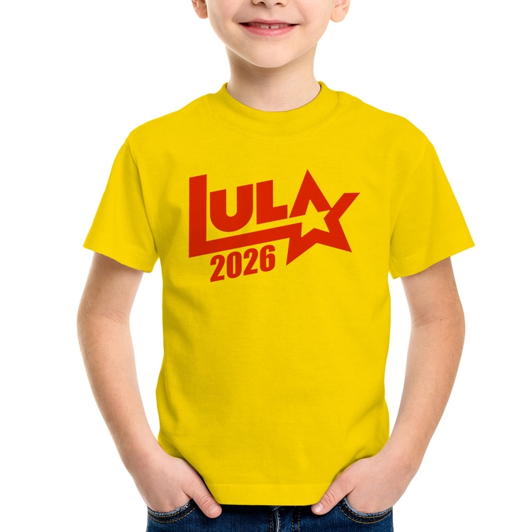 Camiseta Infantil Lula 2026 Estrela PT 13 - Amarela