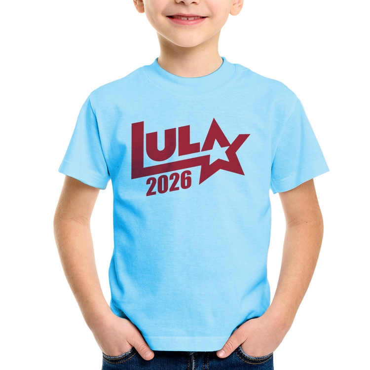 Camiseta Infantil Lula 2026 Estrela PT 13 - Azul Bebê