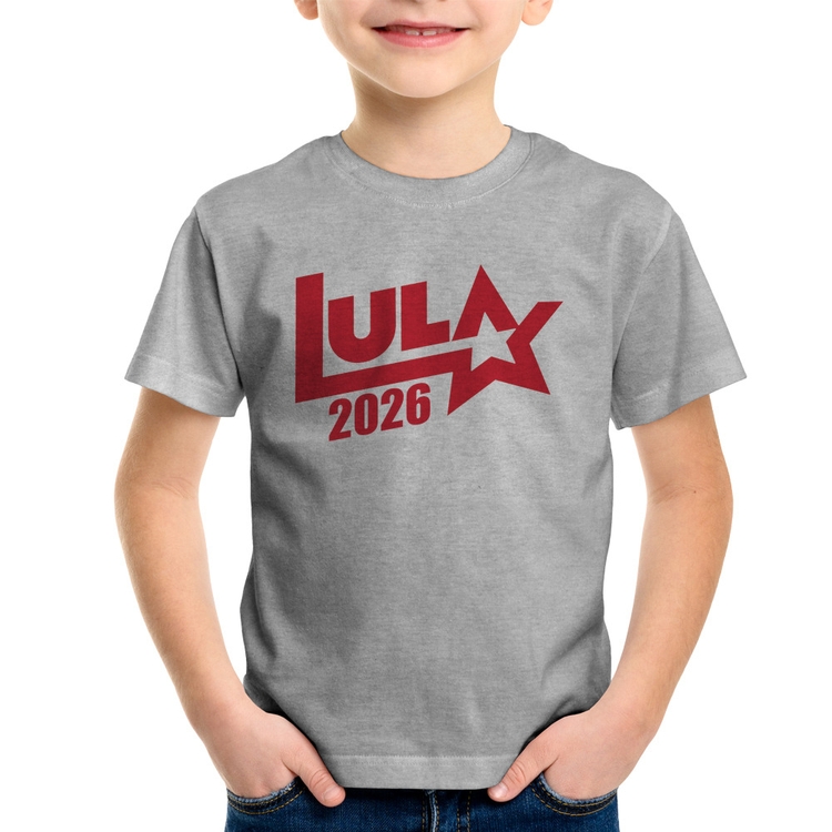 Camiseta Infantil Lula 2026 Estrela PT 13 - Cinza
