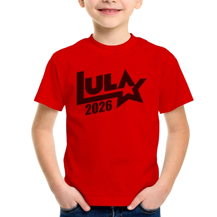 Camiseta Infantil Lula 2026 Estrela PT 13 - Vermelha