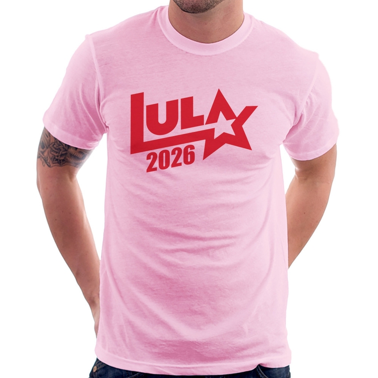 Camiseta Lula 2026 Estrela PT 13 - Rosa Bebê