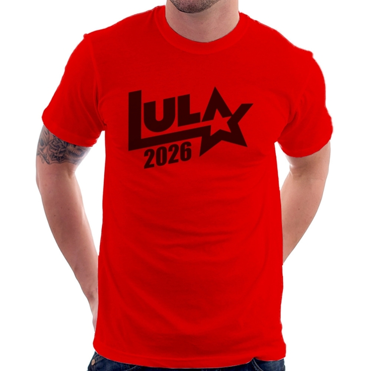 Camiseta Lula 2026 Estrela PT 13 - Vermelha