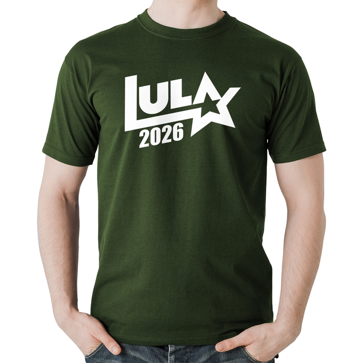 Camiseta Algodão Lula 2026 Estrela PT 13 - Musgo