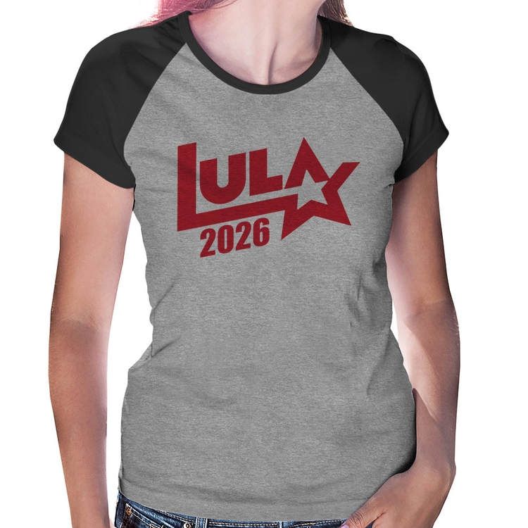 Baby Look Raglan Lula 2026 Estrela PT 13 - Cinza/Preto