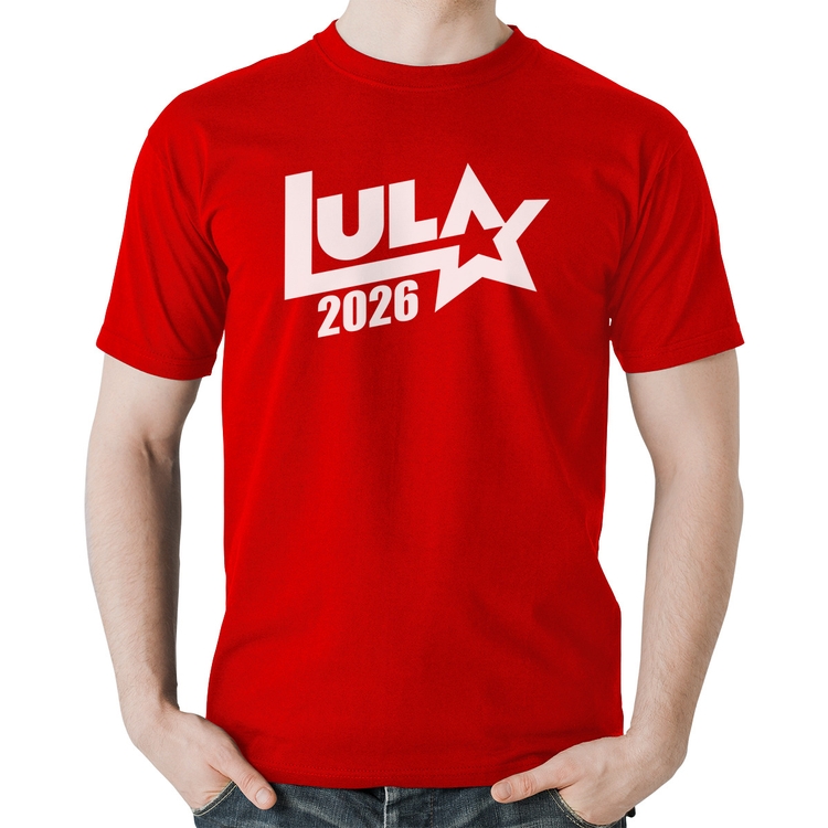 Camiseta Algodão Lula 2026 Estrela PT 13 - Vermelha
