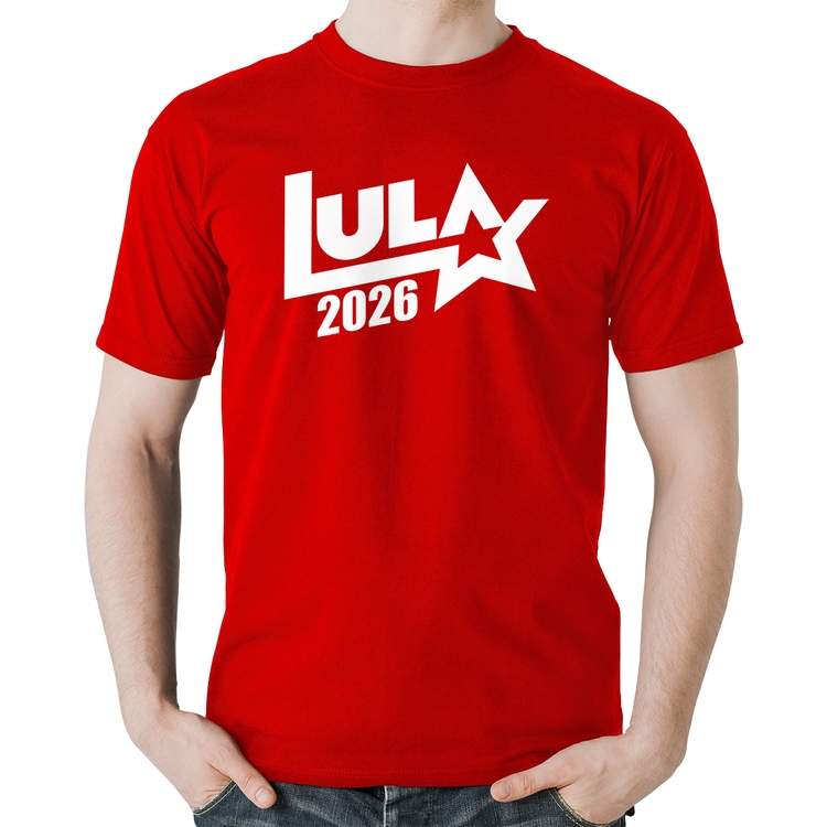 Camiseta Algodão Lula 2026 Estrela PT 13 - Vermelha