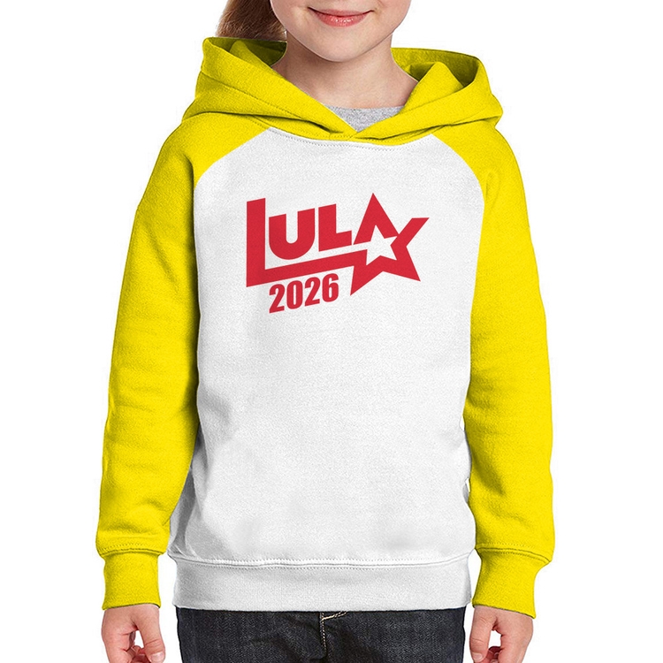 Moletom Infantil Lula 2026 Estrela PT 13 - Branco/Amarelo