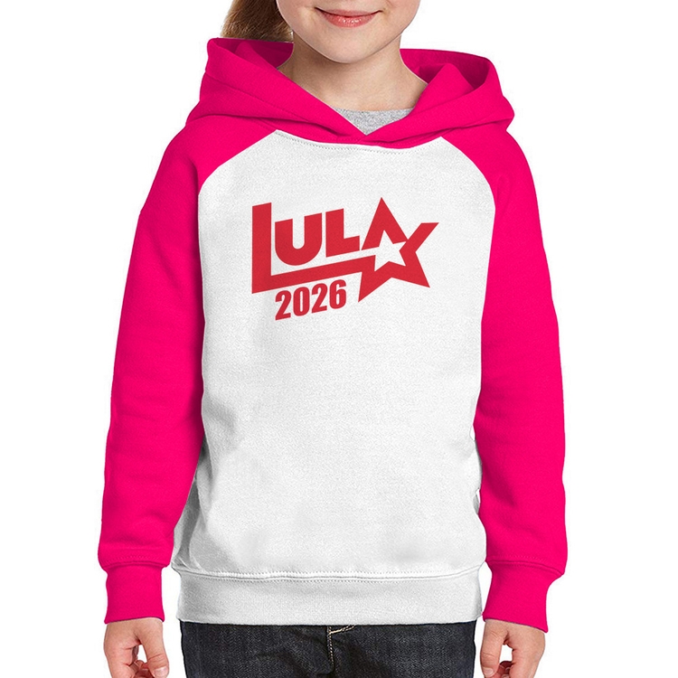 Moletom Infantil Lula 2026 Estrela PT 13 - Branco/Rosa