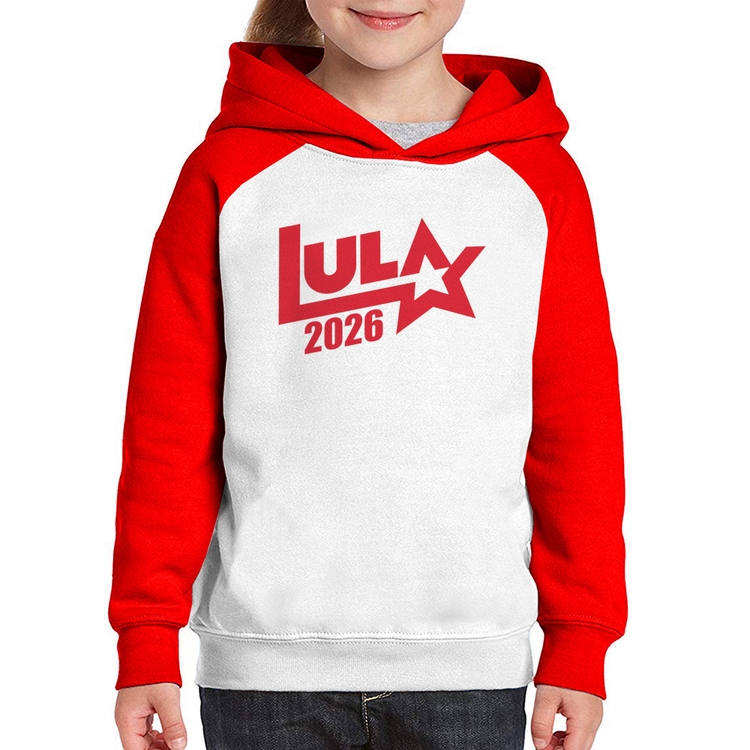 Moletom Infantil Lula 2026 Estrela PT 13 - Branco/Vermelho