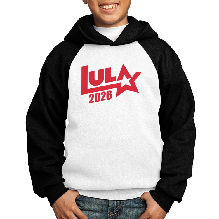 Moletom Infantil Lula 2026 Estrela PT 13 - Branco/Preto