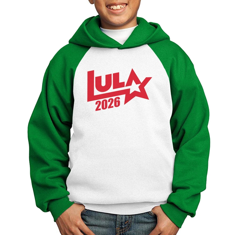 Moletom Infantil Lula 2026 Estrela PT 13 - Branco/Verde
