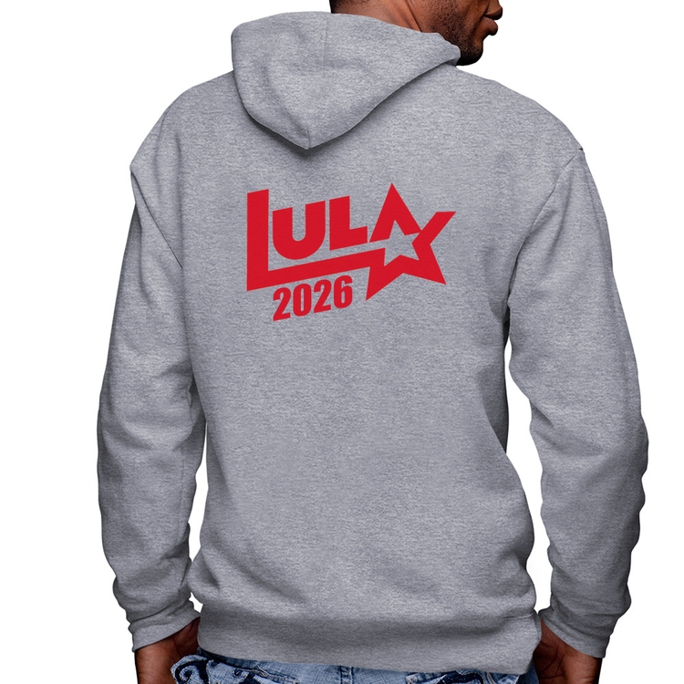 Blusa Moletom Lula 2026 Estrela PT 13 Masculina com Capuz e Zíper - Mescla