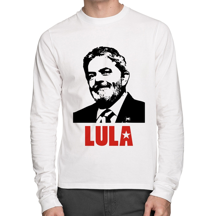 Camiseta Algodão Lula 2026 PT 13 Manga Longa - Branca