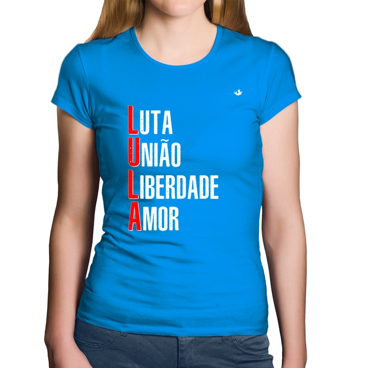 Baby Look Algodão LULA - Luta, União, Liberdade e Amor - Azul
