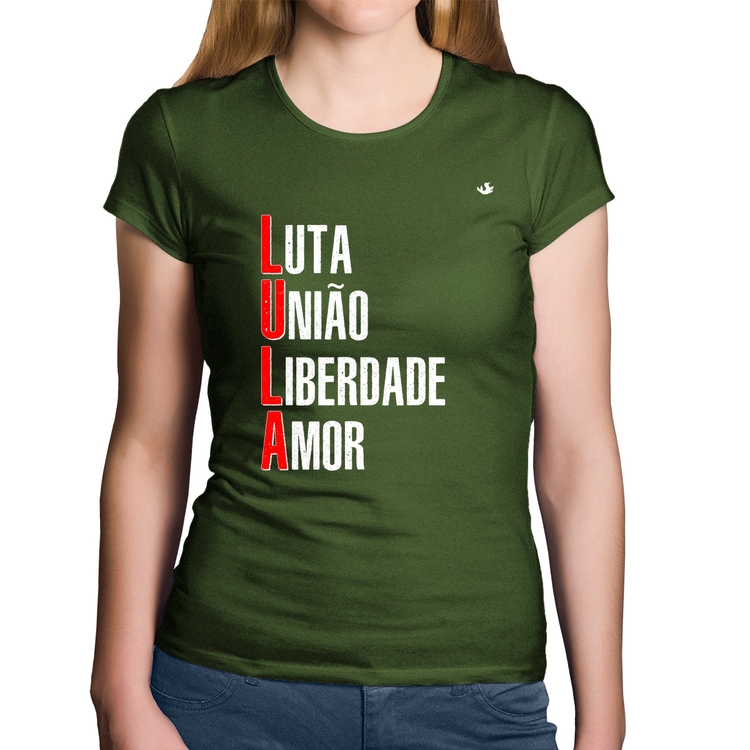 Baby Look Algodão LULA - Luta, União, Liberdade e Amor - Musgo