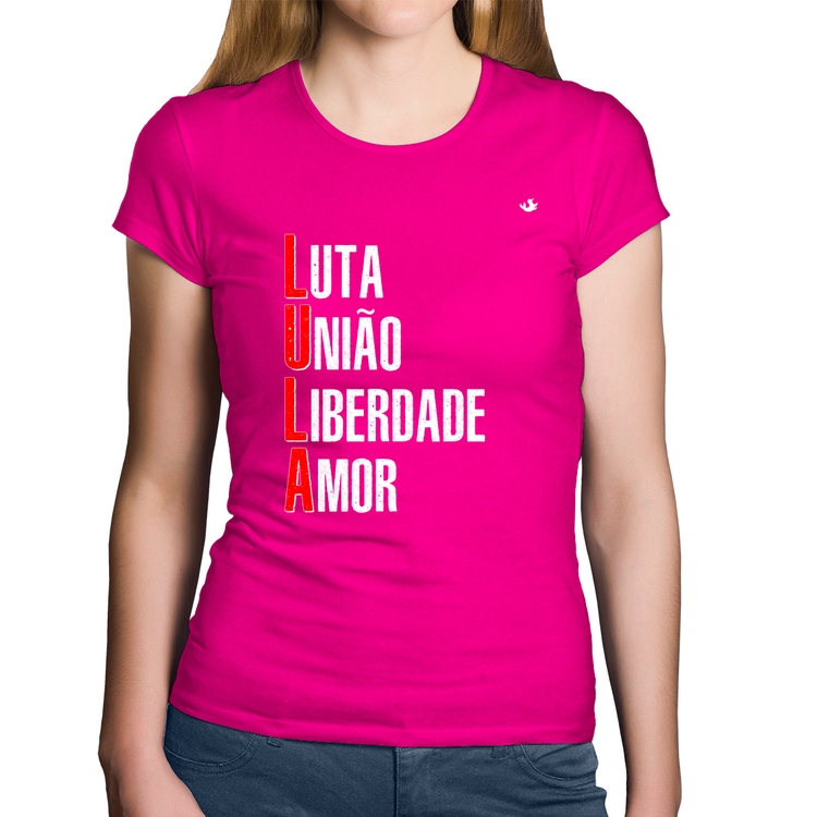 Baby Look Algodão LULA - Luta, União, Liberdade e Amor - Rosa