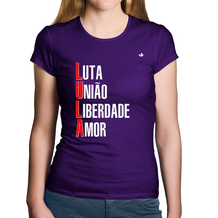 Baby Look Algodão LULA - Luta, União, Liberdade e Amor - Roxa