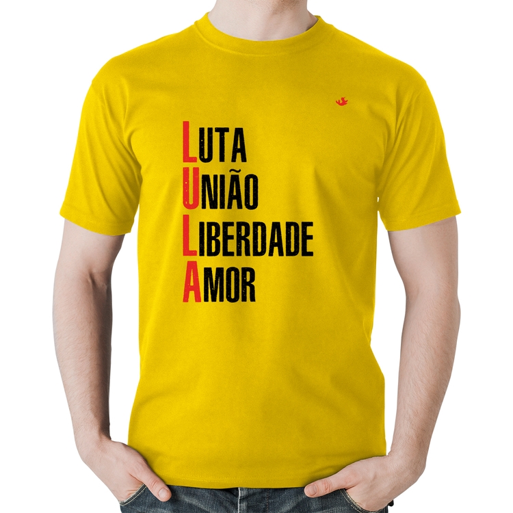Camiseta Algodão LULA - Luta, União, Liberdade e Amor - Amarela