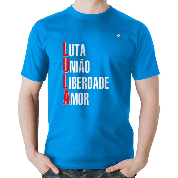 Camiseta Algodão LULA - Luta, União, Liberdade e Amor - Azul
