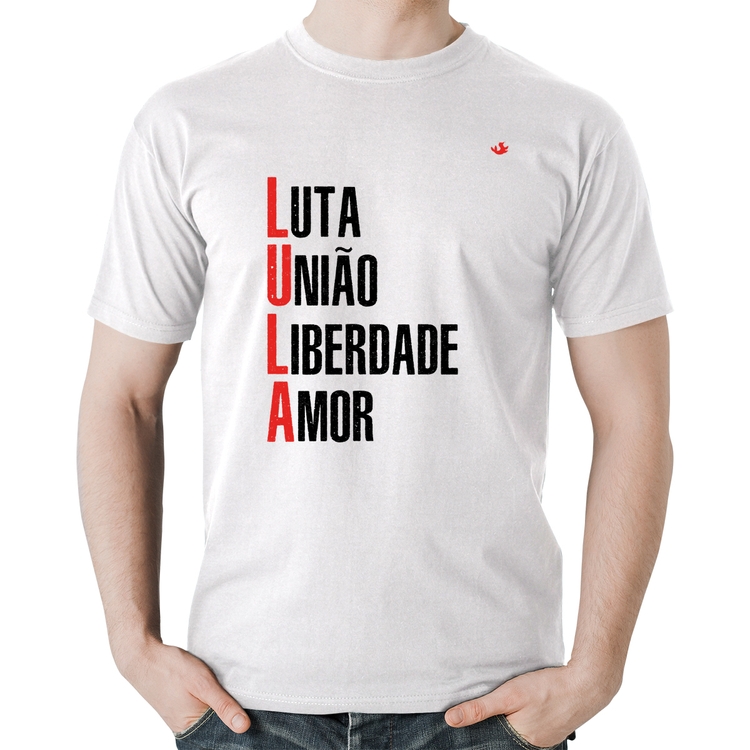 Camiseta Algodão LULA - Luta, União, Liberdade e Amor - Branca