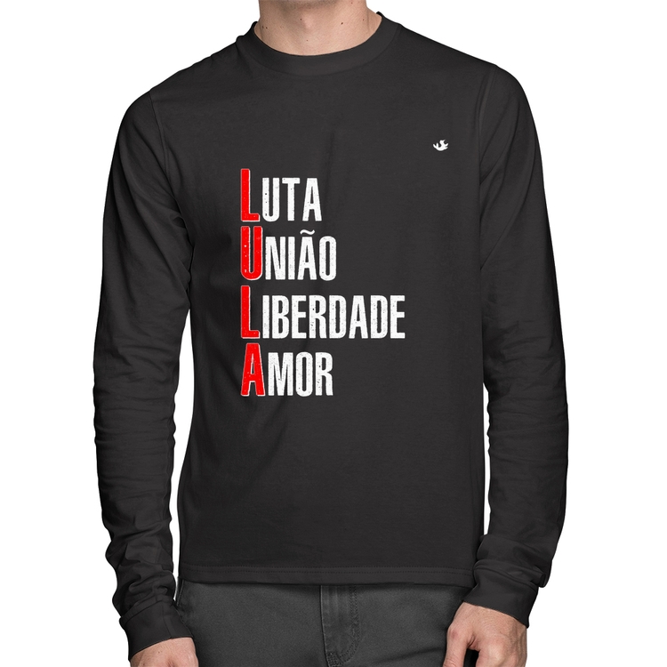 Camiseta Algodão LULA - Luta, União, Liberdade e Amor Manga Longa